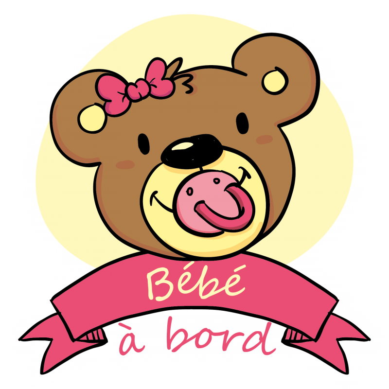 Stickers Bébé à bord ours rose