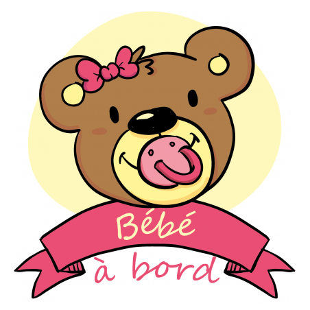 Stickers Bébé à bord ours rose